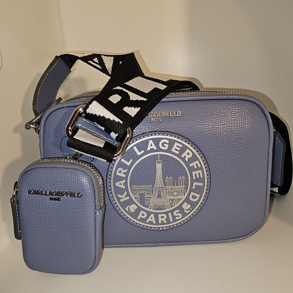 Karl Lagerfeld Paris Blue Maybelle Fog Crossbody Bag Set NWT
